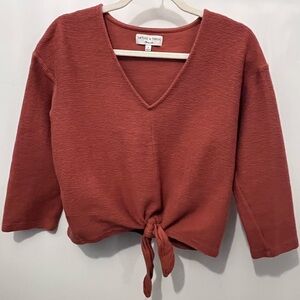 Madewell Terracotta Textured V-Neck Top